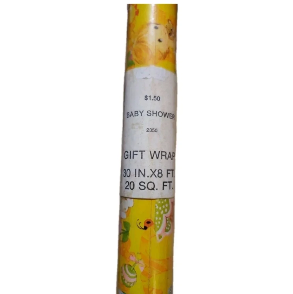 Vtg 1976 American Greetings Baby Shower Rolled Wrapping Paper 20sq Ft Yellow